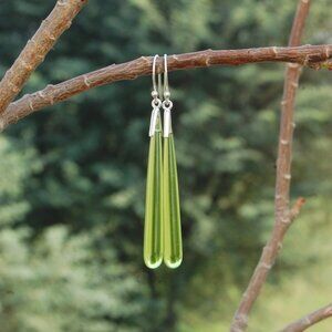 925 Sterling Silver Peridot Earrings, Handmade Earrings 50mm Long Drop Earrings